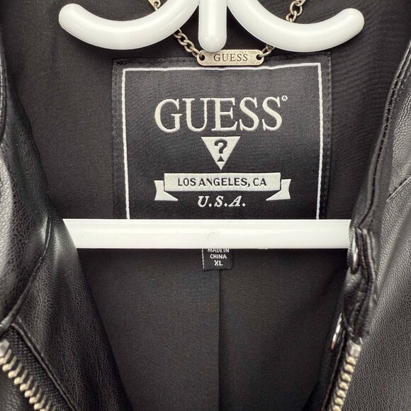 GUESS NWOT Fiammetta Faux Leather Jet Black Jacket Size XL - Picture 6 of 10